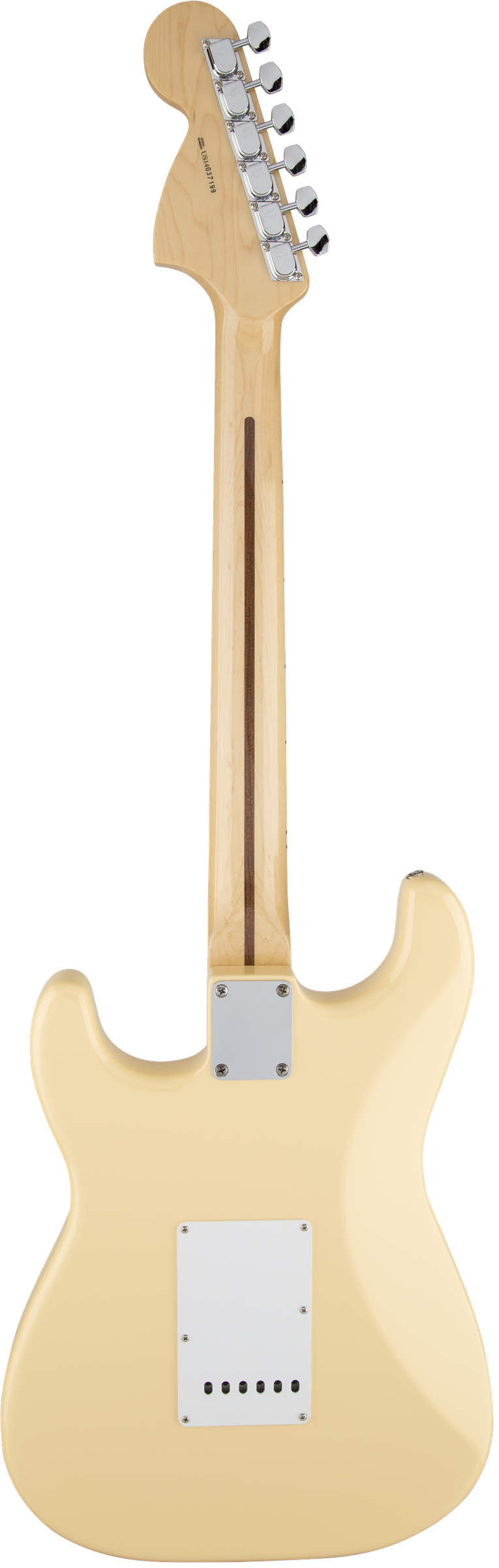 Back of Fender Yngwie Malmsteen Stratocaster Scalloped MP Vintage White.