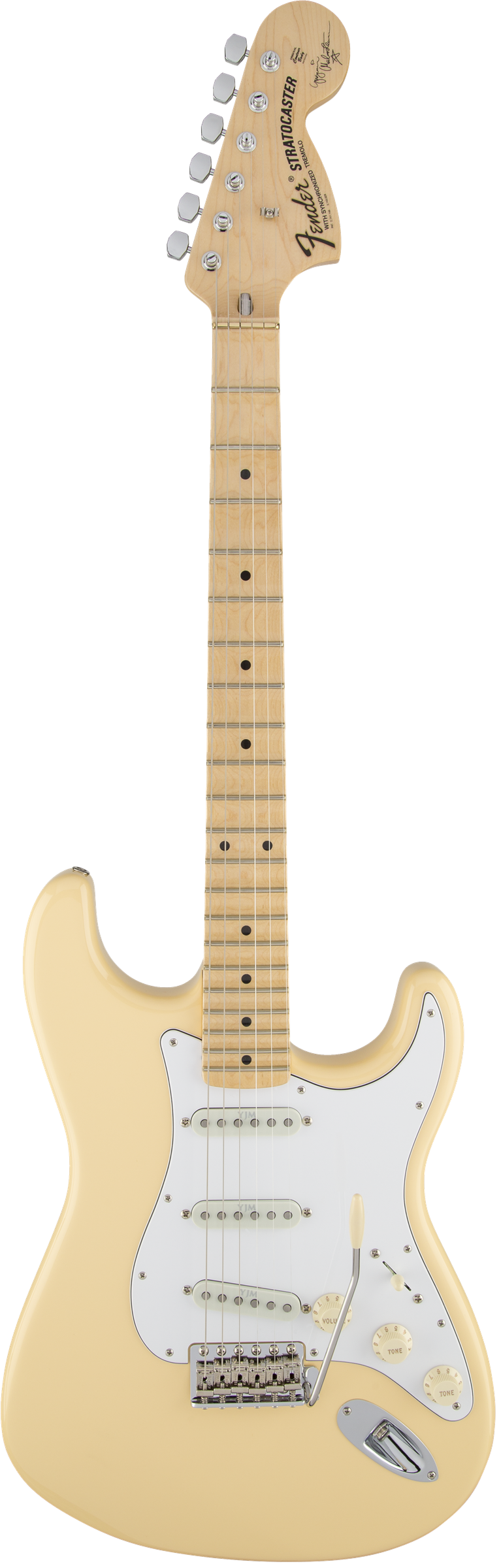 Full frontal of Fender Yngwie Malmsteen Stratocaster Scalloped MP Vintage White.