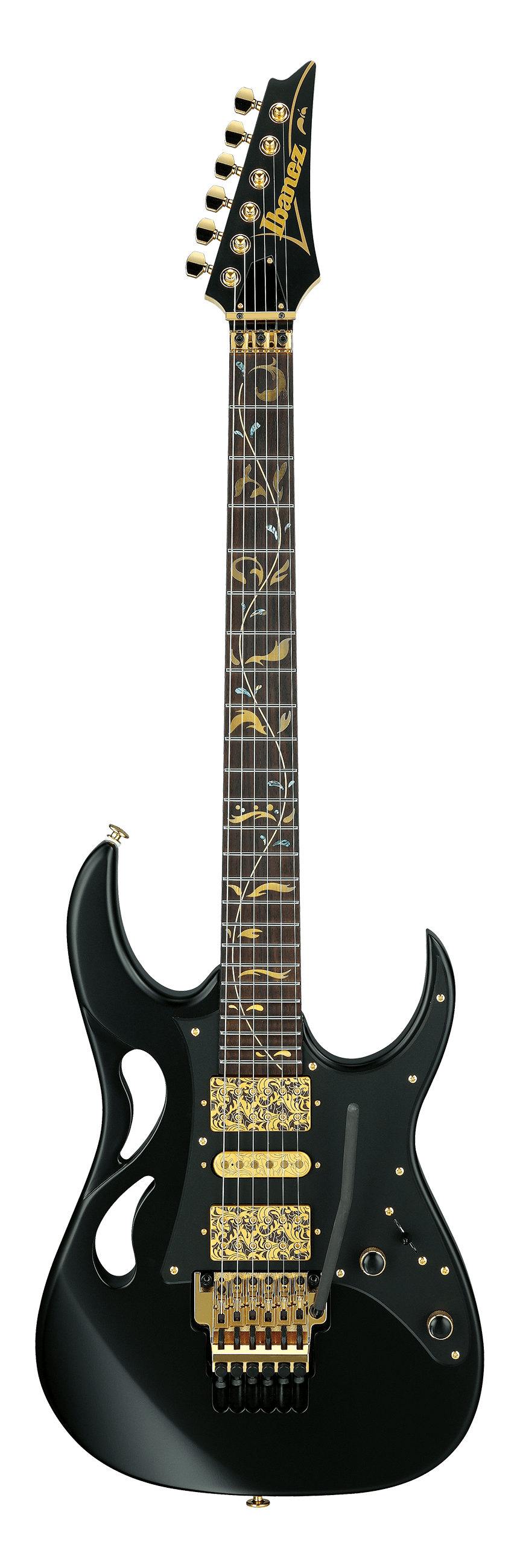 Full frontal of Ibanez PIA3761 Steve Vai Signature Onyx Black.