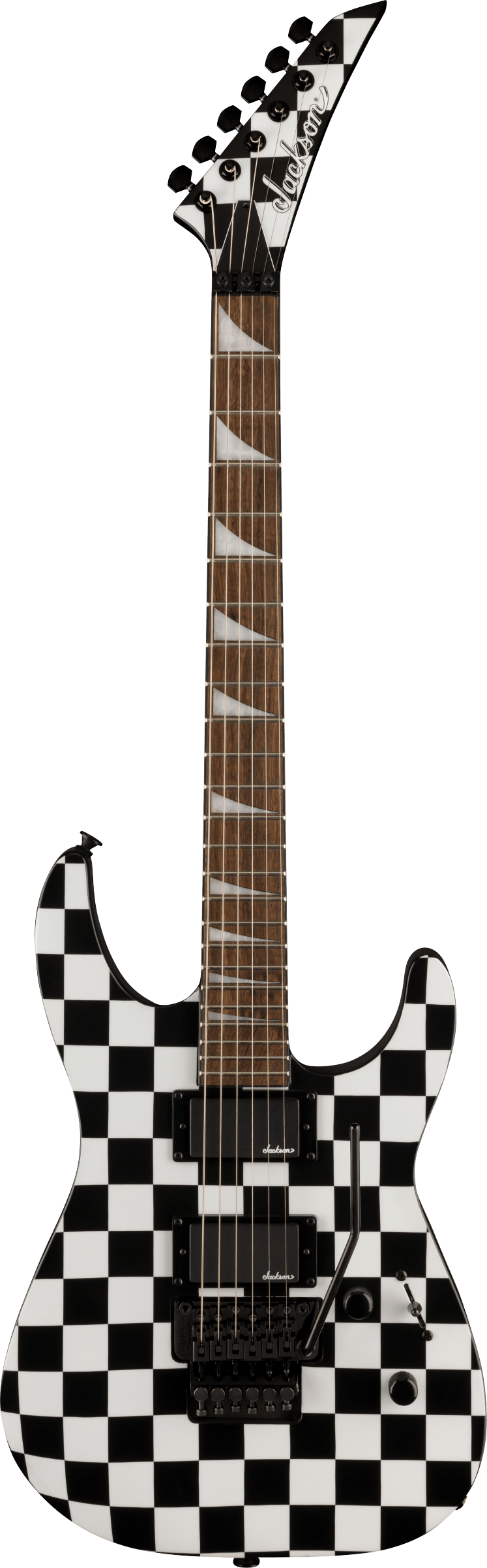 Full frontal of Jackson X Series Soloist SLX DX Checkered Past.